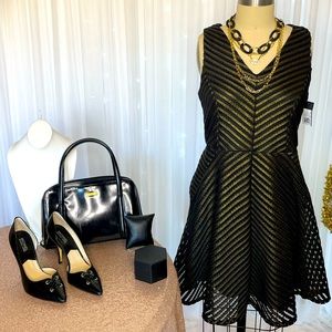 NWT MOSSIMO Black & Gold Metallic Chevron Cocktail Dress